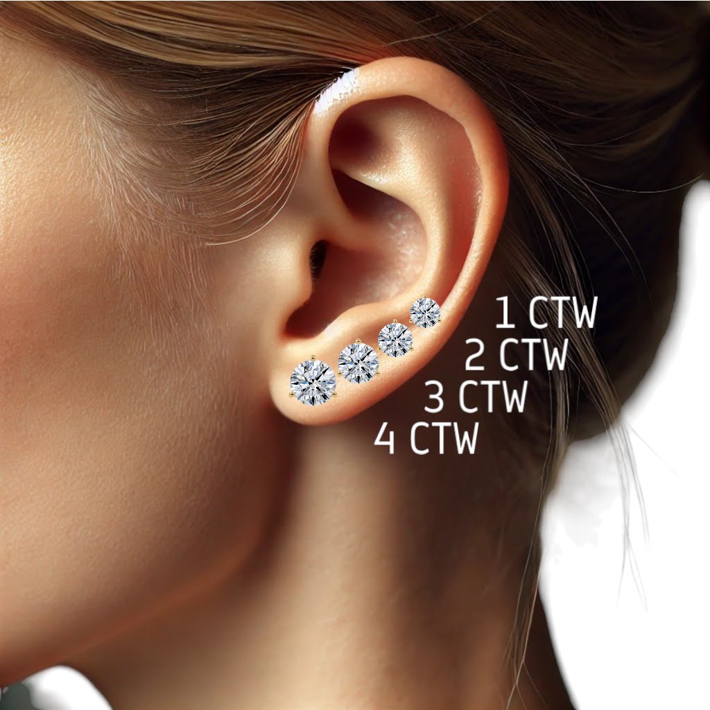 Sustainable 2.14 Carat Round Lab Diamond Martini Stud Earrings in 14K Gold