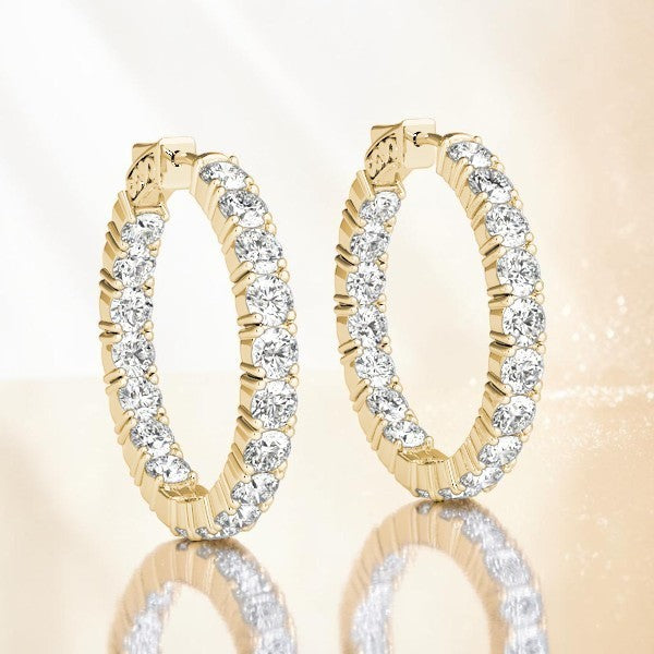 5.40 Ct Lab Grown Diamond Hoop Earrings 14K Gold 30mm 36 Stone VS1 D-F