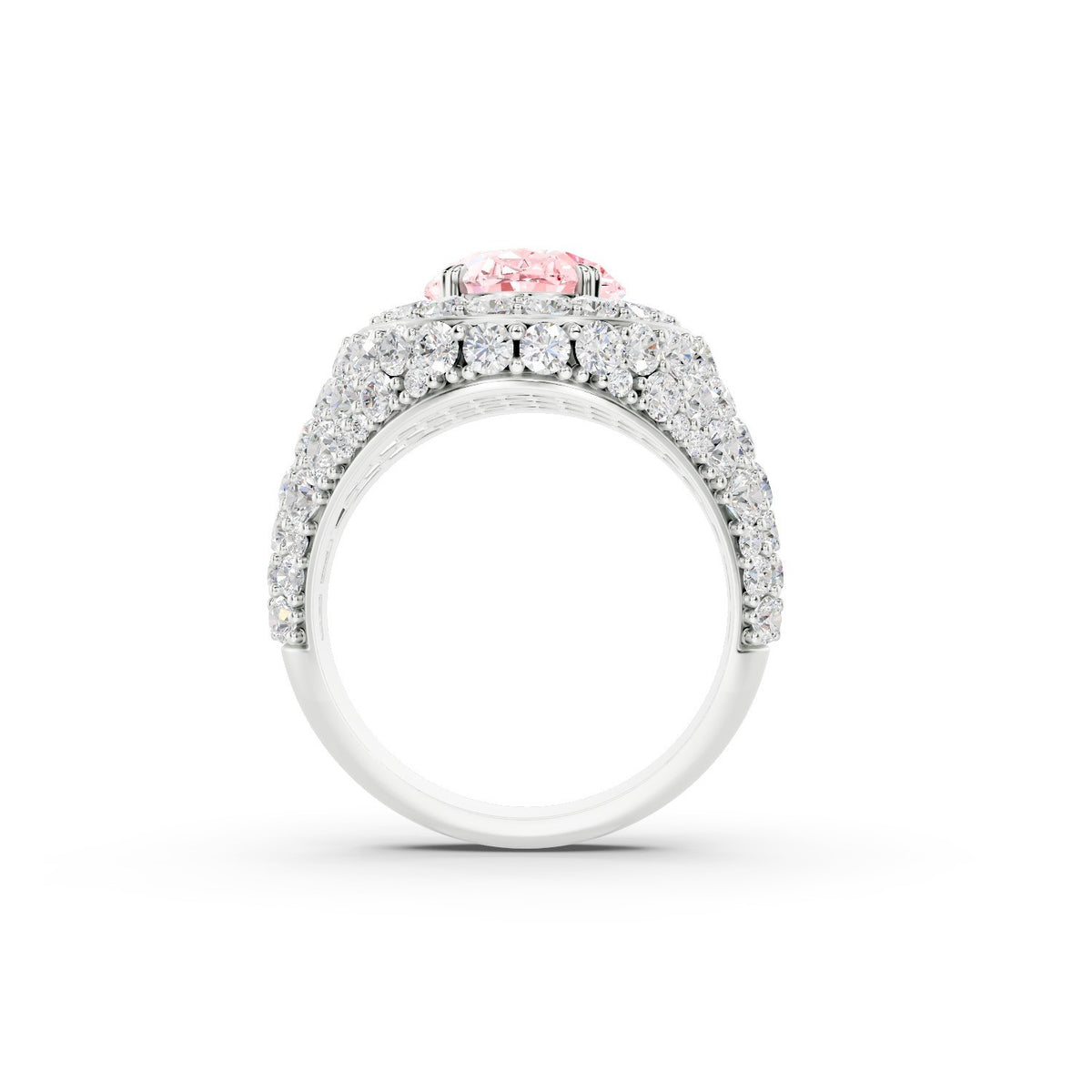 3.01CT Fancy Vivid Pink VS1 Oval Lab Grown Diamond Platinum Ring 5.76CTW IGI