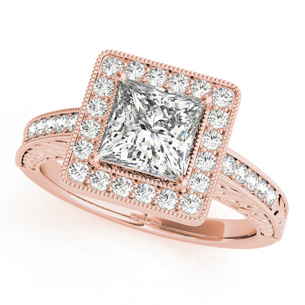 Graceful 2.10ct F VS1 Princess Cut Lab-Grown Diamond Halo Engagement Ring in 14K Gold