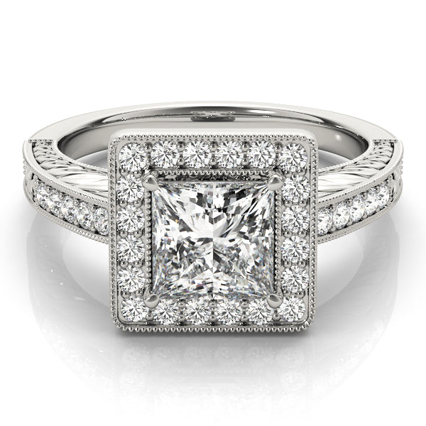 Graceful 2.10ct F VS1 Princess Cut Lab-Grown Diamond Halo Engagement Ring in 14K Gold
