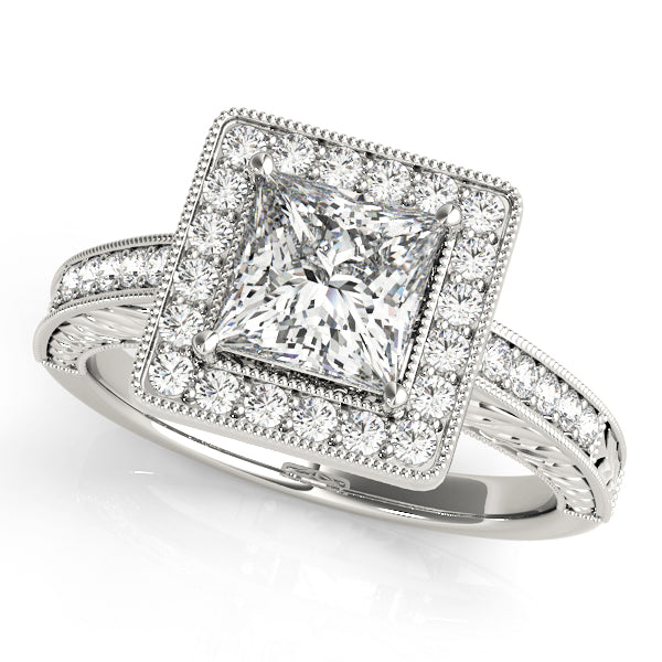 Graceful 2.10ct F VS1 Princess Cut Lab-Grown Diamond Halo Engagement Ring in 14K Gold