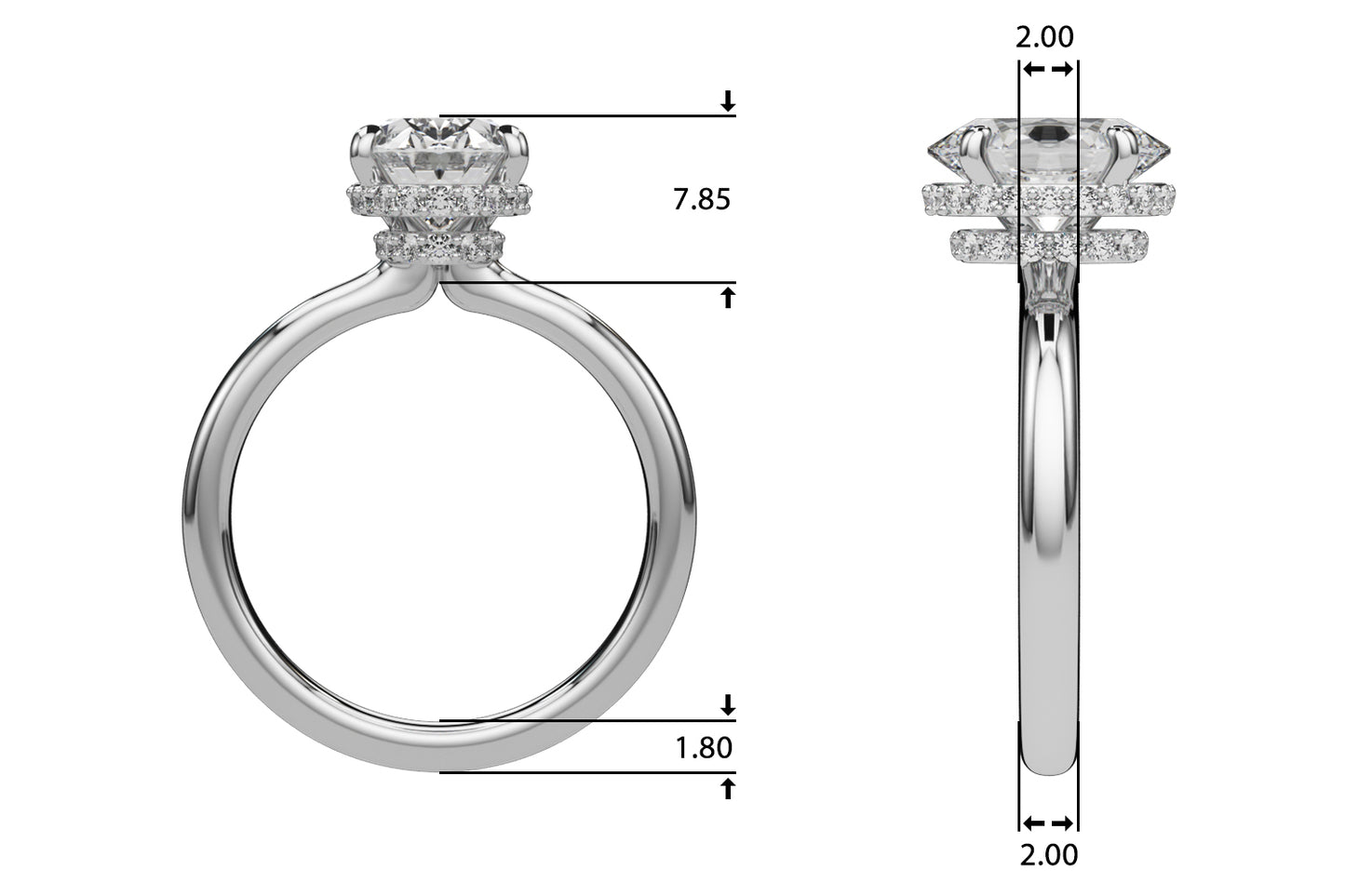 Elegant 2.00ct F VS1 Oval Lab Diamond Hidden Halo Ring in 14K Gold