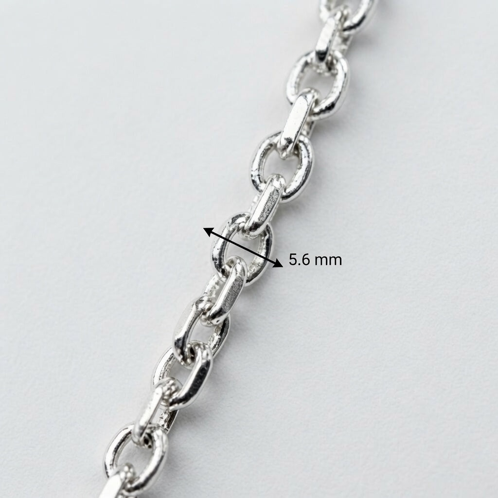 Sterling Silver 5.6 mm, 24in. French Cable chain with Thors Hammer pendant