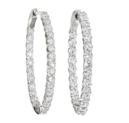 Diamond Inside-Out Oval Hoop Earrings in 14K White Gold
