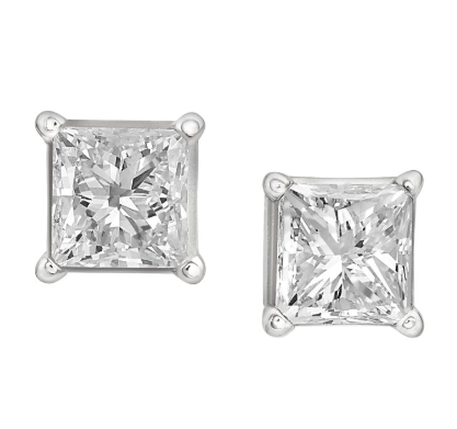Timeless 2 CTW Lab-Grown Princess Cut Diamond Stud Earrings in 14K White Gold