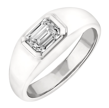 Sophisticated Men's .50 CTW Lab-Grown Emerald-Cut Diamond Ring in 14K White Gold