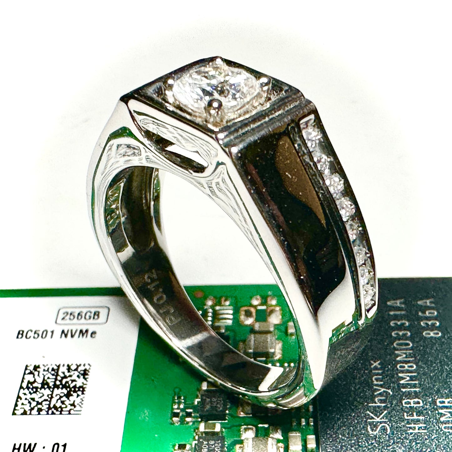 Men’s 18k White Gold Ring Solitaire GIA Certified Round 1.03ct H I1 side Dia 0.12 F-G VS2-SI1 2225413997