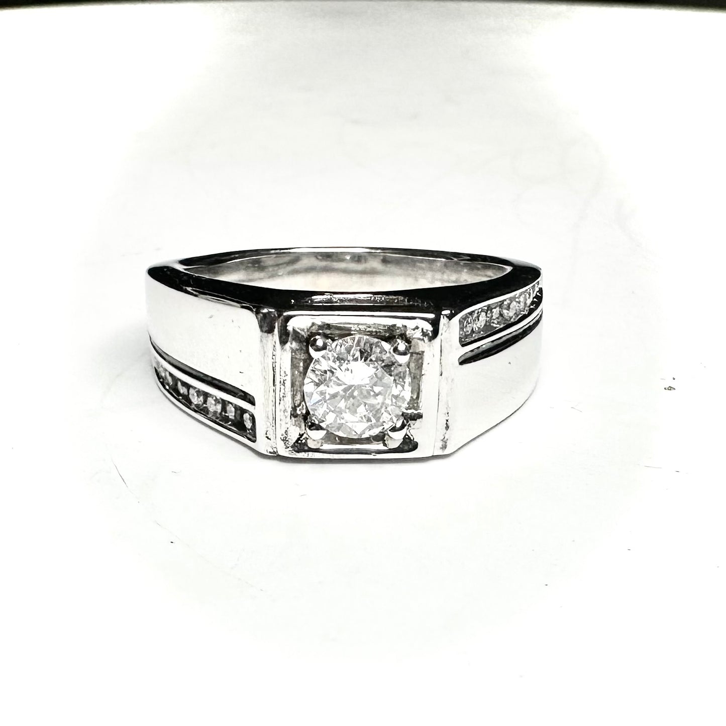 Men’s 18k White Gold Ring Solitaire GIA Certified Round 1.03ct H I1 side Dia 0.12 F-G VS2-SI1 2225413997