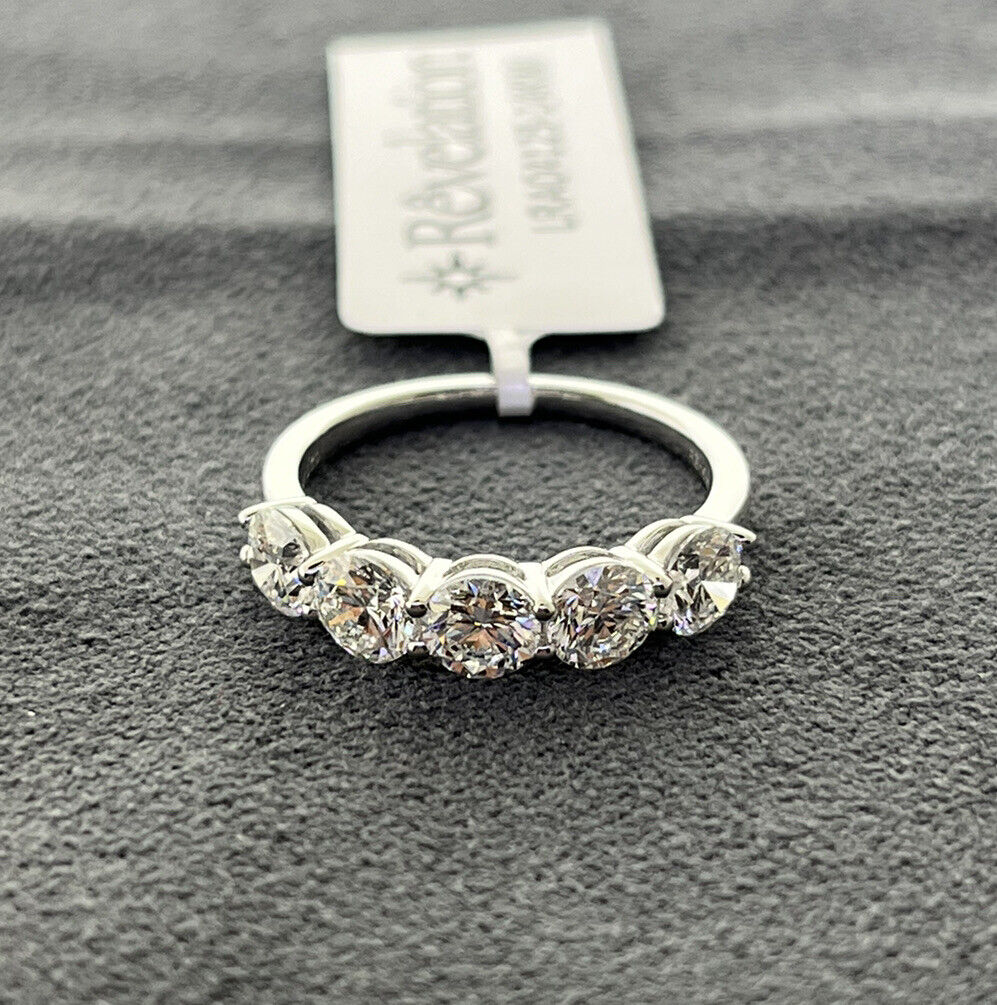 14k White Gold Ring 2.00 Carat 5 Lab Grown Diamonds Eternity Wedding Ring Size 7