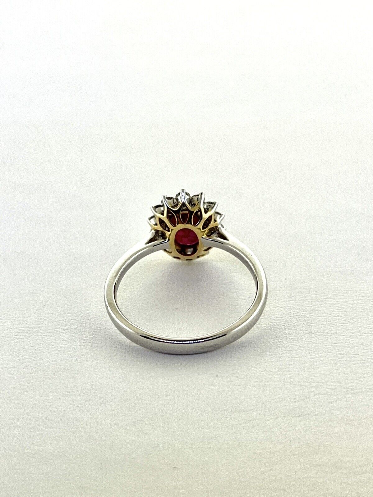 14k White & Yellow Gold Ruby Ring Diamonds Halo Size 7