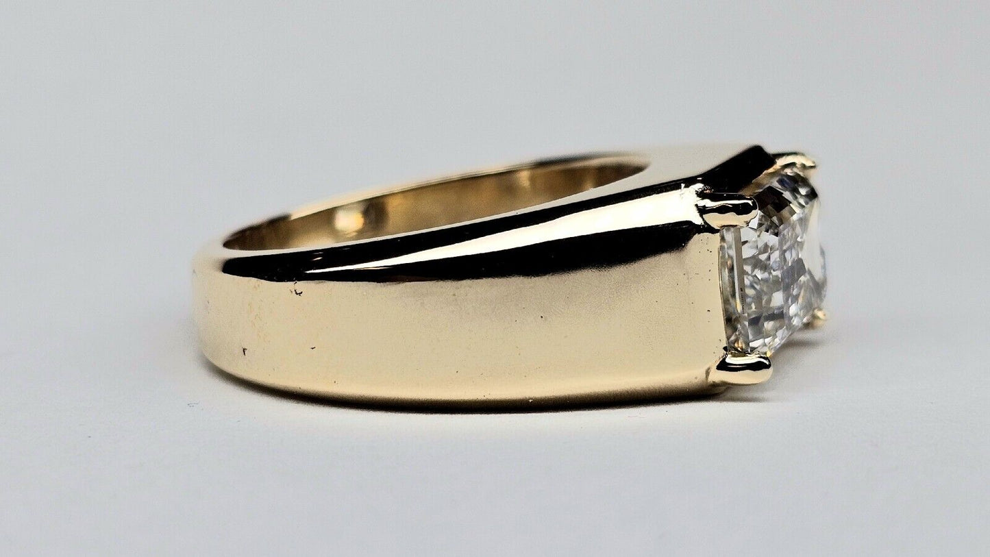 Men's Solid Gold Lab Diamond Solitaire Ring Emerald Cut 5.01 G VS1 Certified