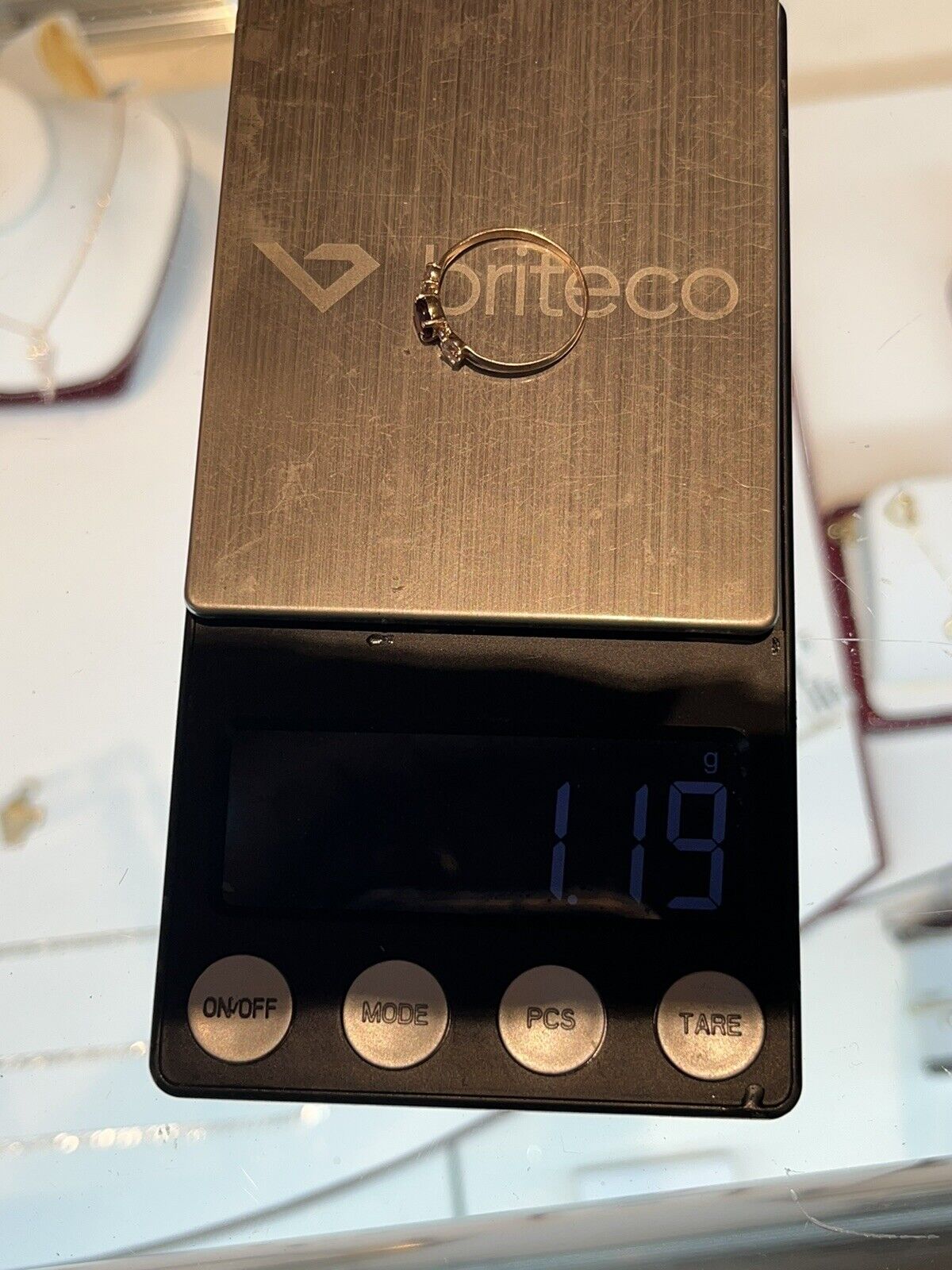 14k Yellow Gold CZ Ring Red Colored Stone