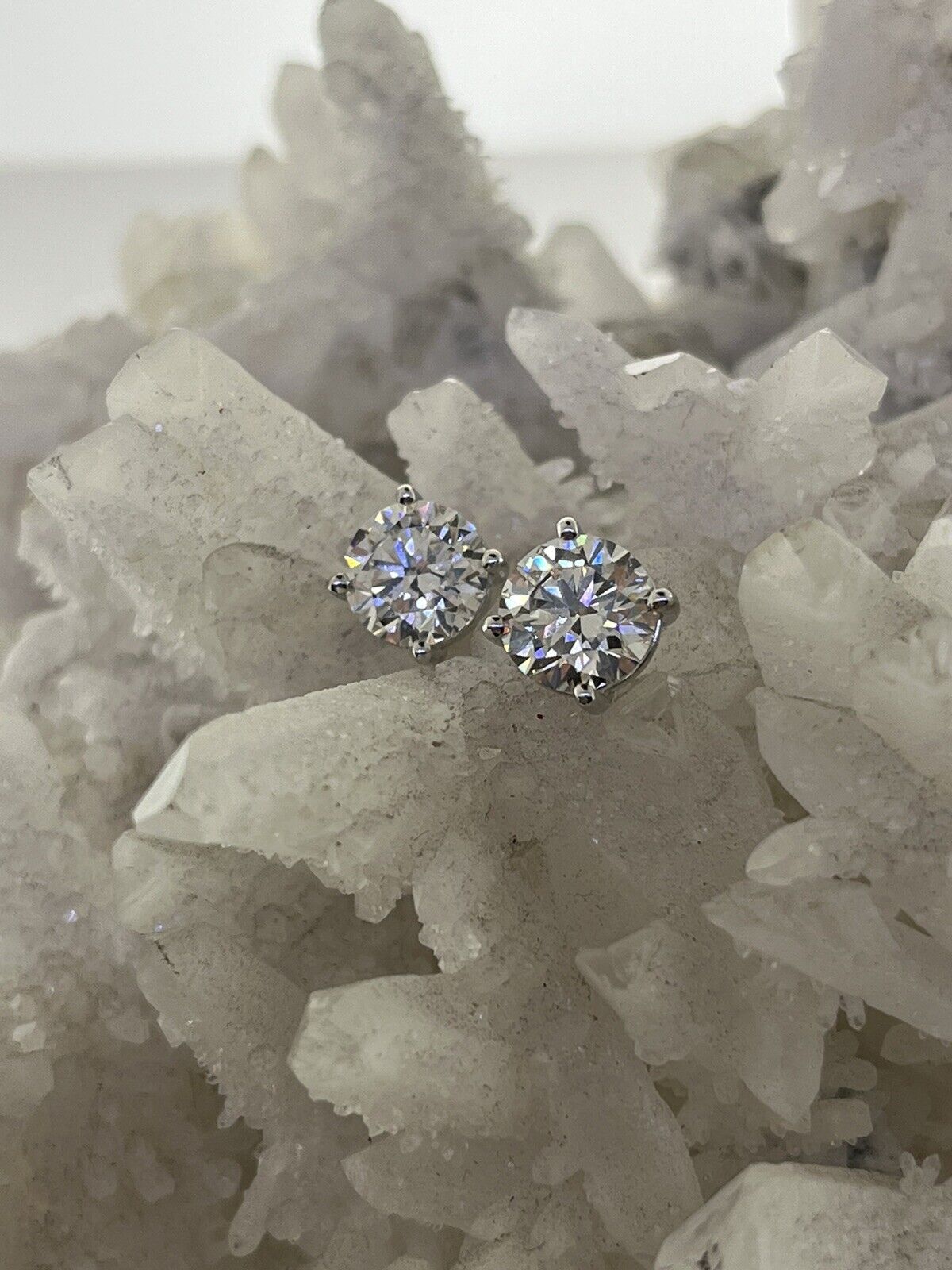 Lab Grown Large Diamond Earrings Studs 14k White Gold Screw backs 4.00 Carats
