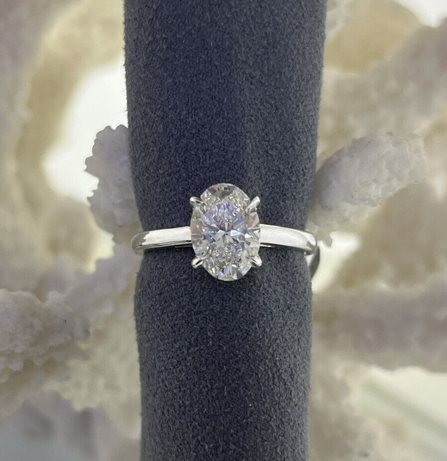 14k White Gold Ring 1.99 Carat Lab Grown Oval Diamond Engagement Ring Size 7