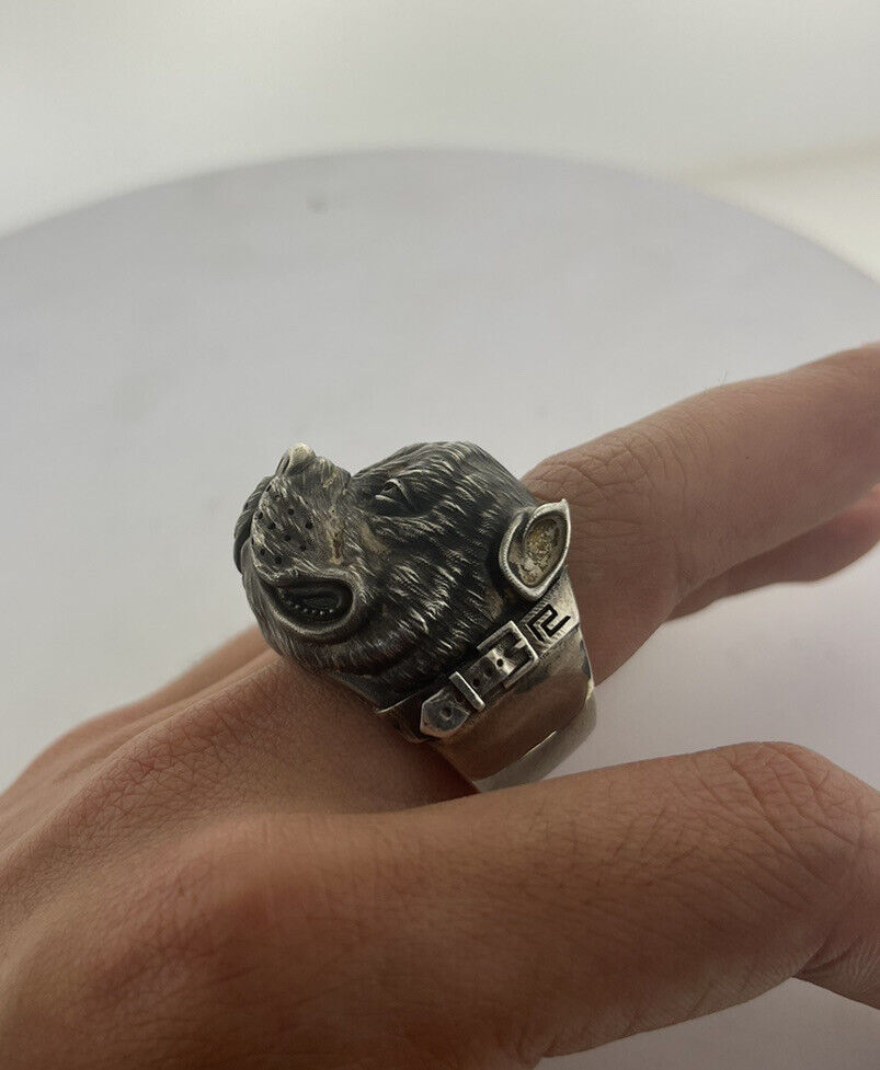 Pitbull Dog Ring Sterling 35 Grams Silver Size 11 Large