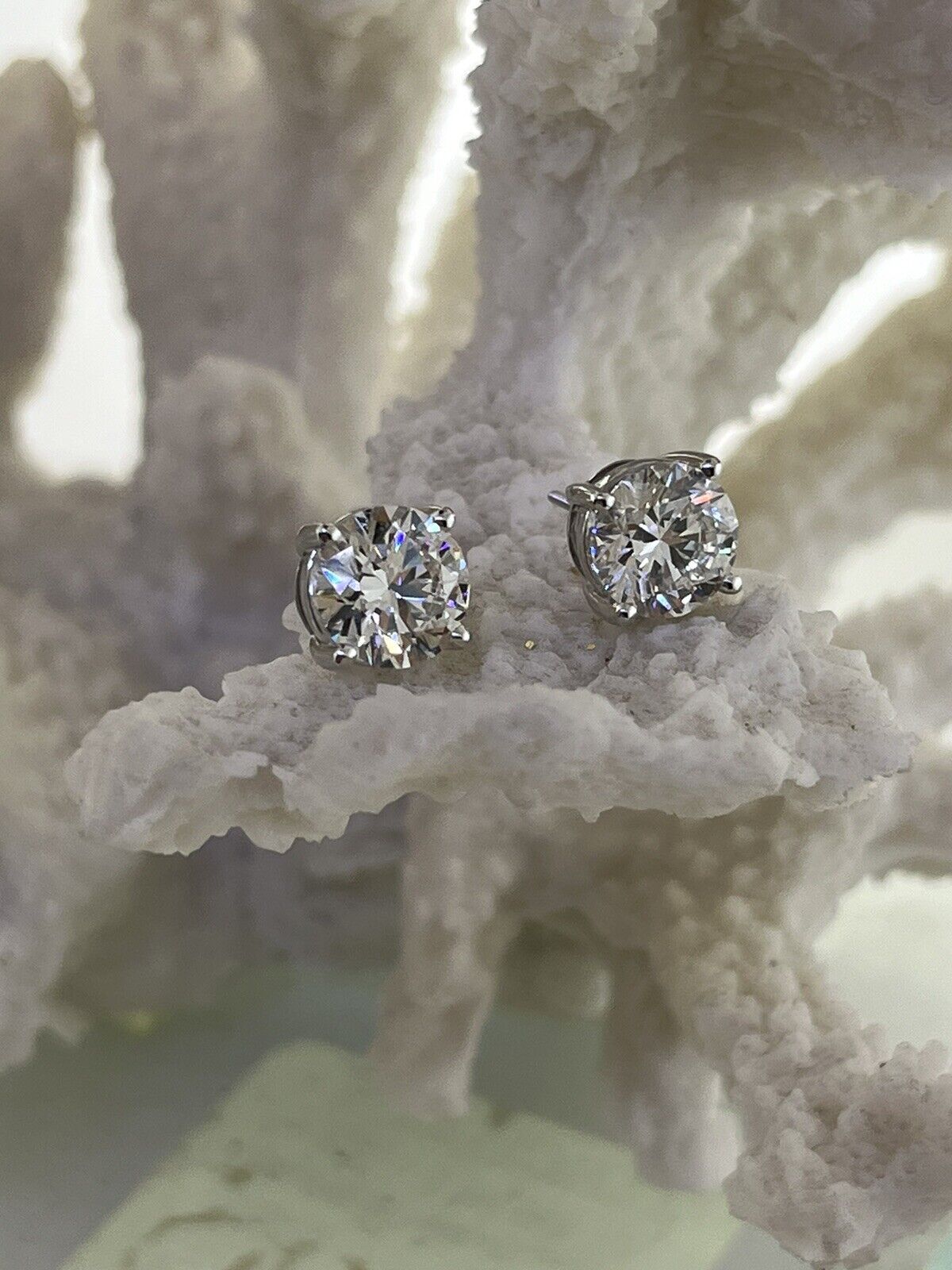 Lab Grown Large Diamond Earrings Studs 14k White Gold Screw backs 4.00 Carats