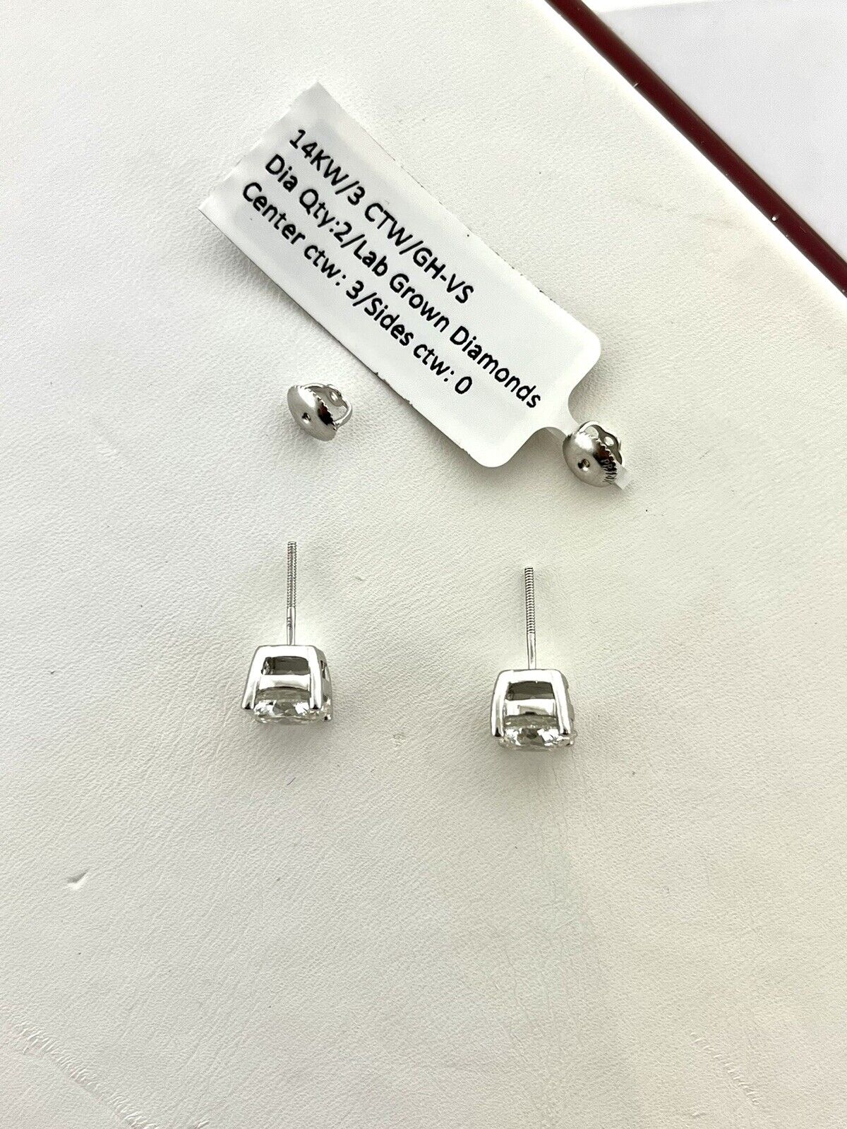 Lab Grown Diamond Earrings Studs 14k White Gold Screw backs Approx 3.00 Carats