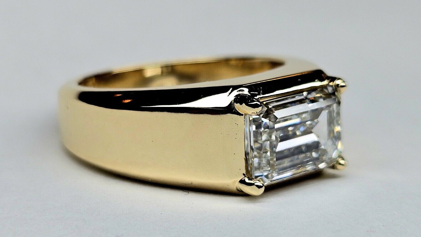 Men's Solid Gold Lab Diamond Solitaire Ring Emerald Cut 5.01 G VS1 Certified