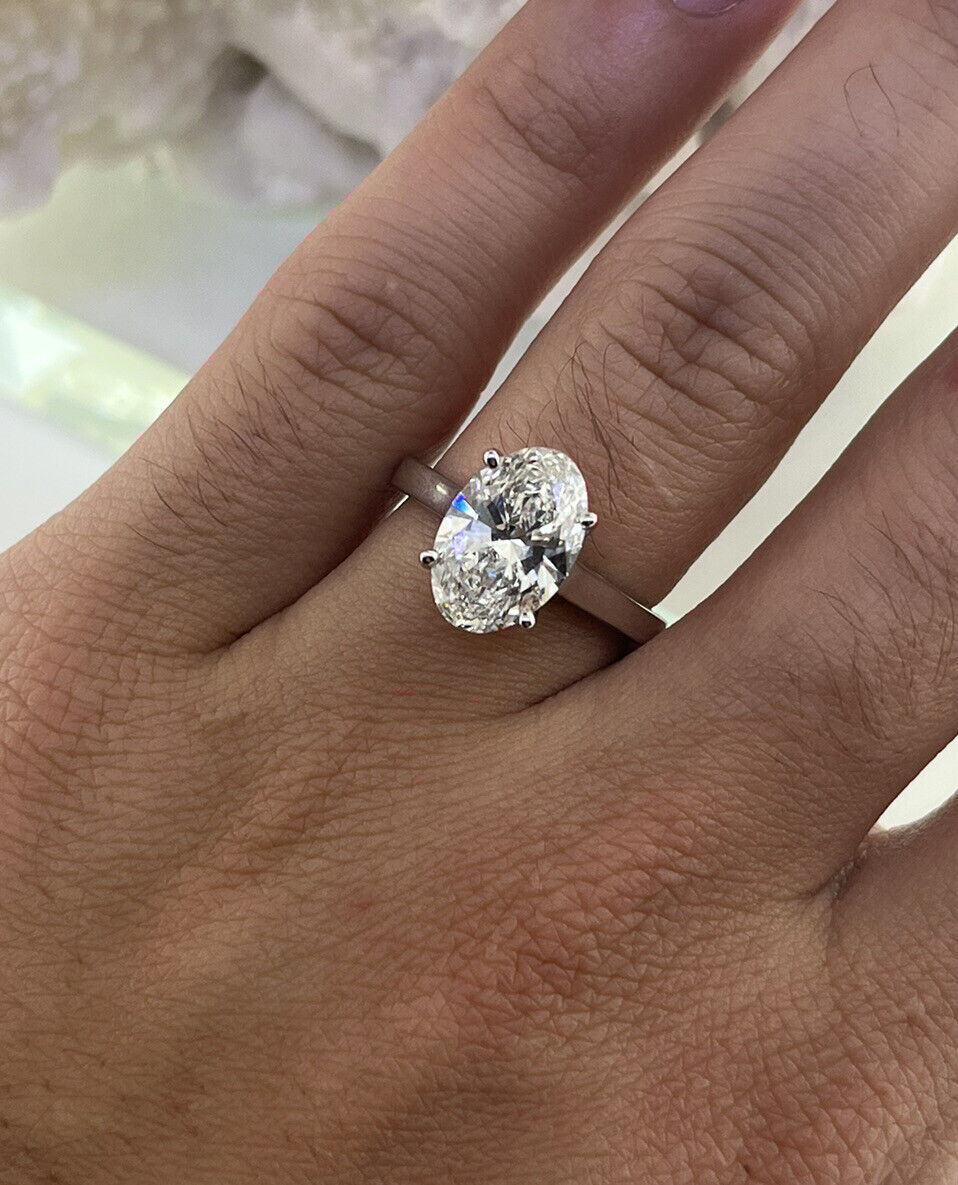 14k White Gold Ring 3.07 Carat Lab Grown Oval Diamond Engagement Ring Size 7