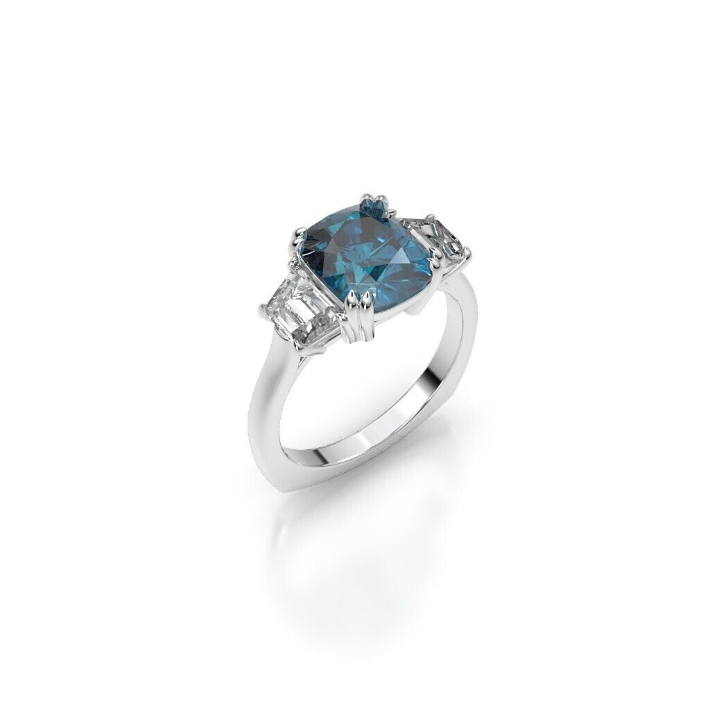 Carbon-Neutral Blue Lab Created Diamond 3.02ct and White Trapezoids 0.95ct 14k