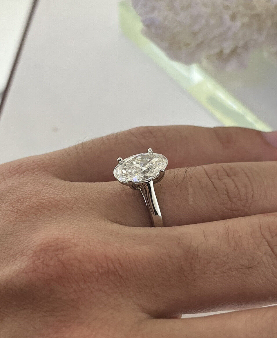 14k White Gold Ring 3.07 Carat Lab Grown Oval Diamond Engagement Ring Size 7