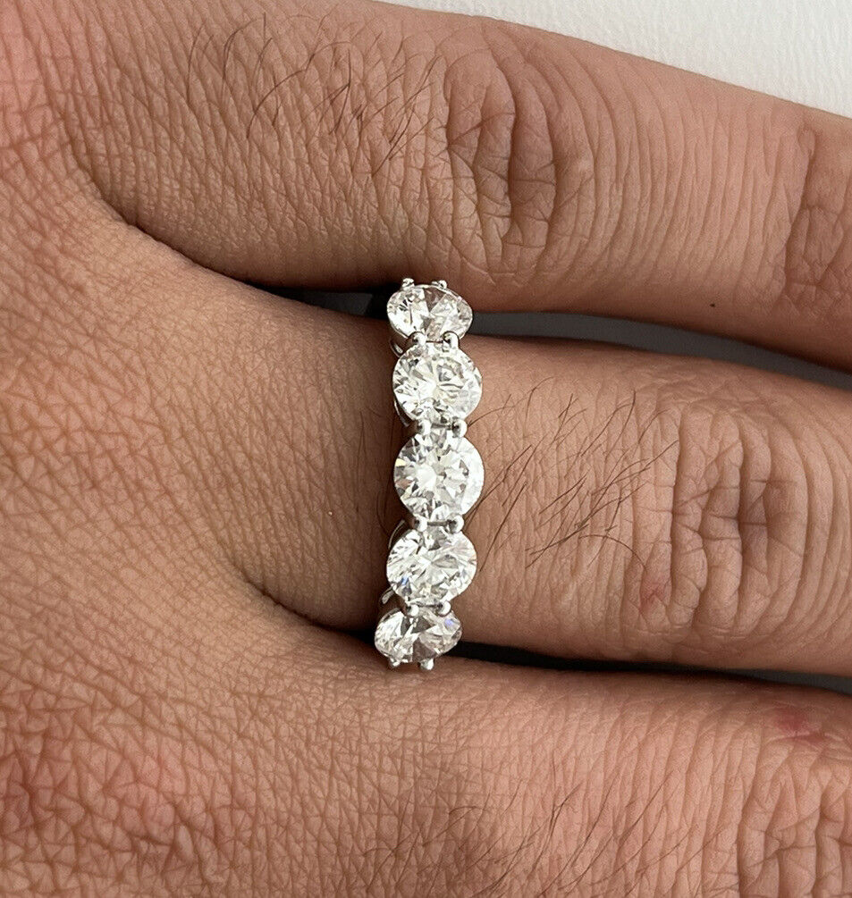 14k White Gold Ring 2.00 Carat 5 Lab Grown Diamonds Eternity Wedding Ring Size 7
