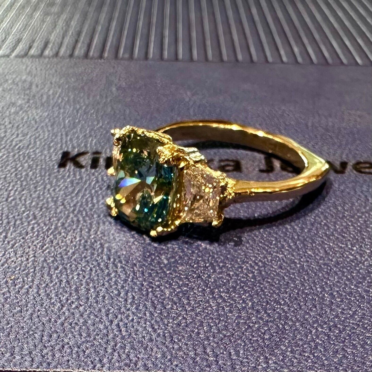 Carbon-Neutral Blue Lab Created Diamond 3.02ct and White Trapezoids 0.95ct 14k