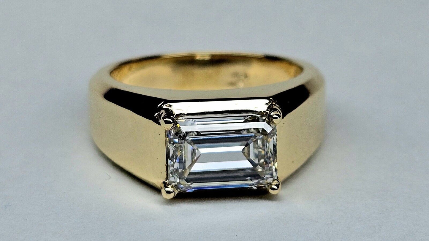 Men's Solid Gold Lab Diamond Solitaire Ring Emerald Cut 5.01 G VS1 Certified