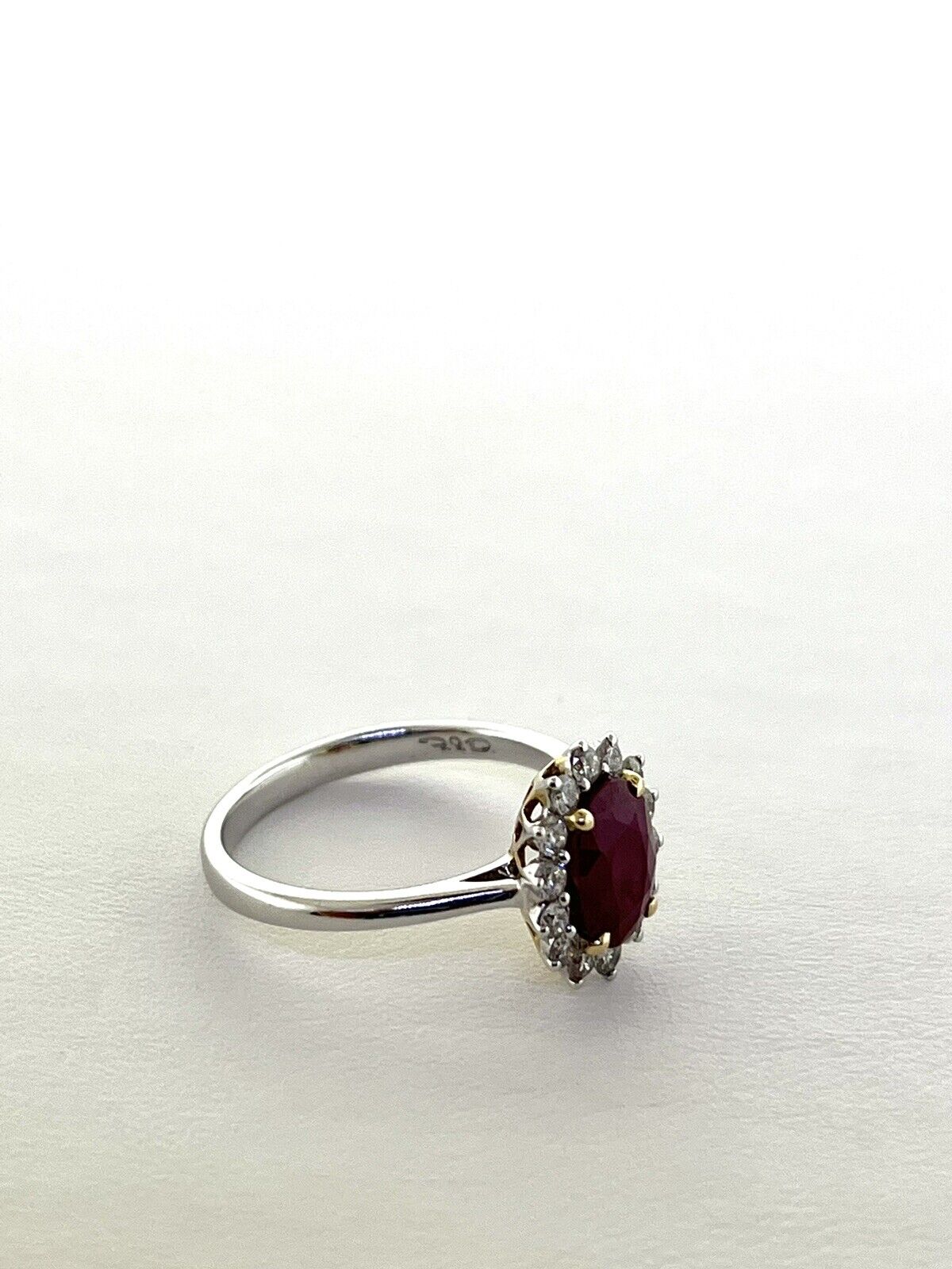 14k White & Yellow Gold Ruby Ring Diamonds Halo Size 7