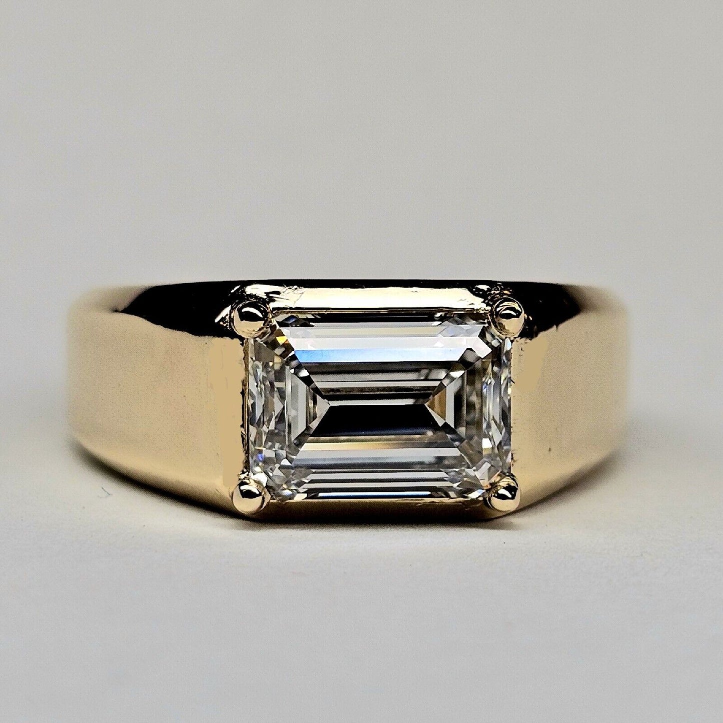 Men's Solid Gold Lab Diamond Solitaire Ring Emerald Cut 5.01 G VS1 Certified
