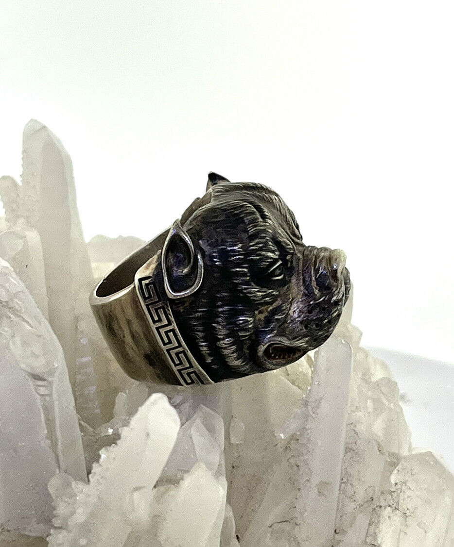 Pitbull Dog Ring Sterling 35 Grams Silver Size 11 Large