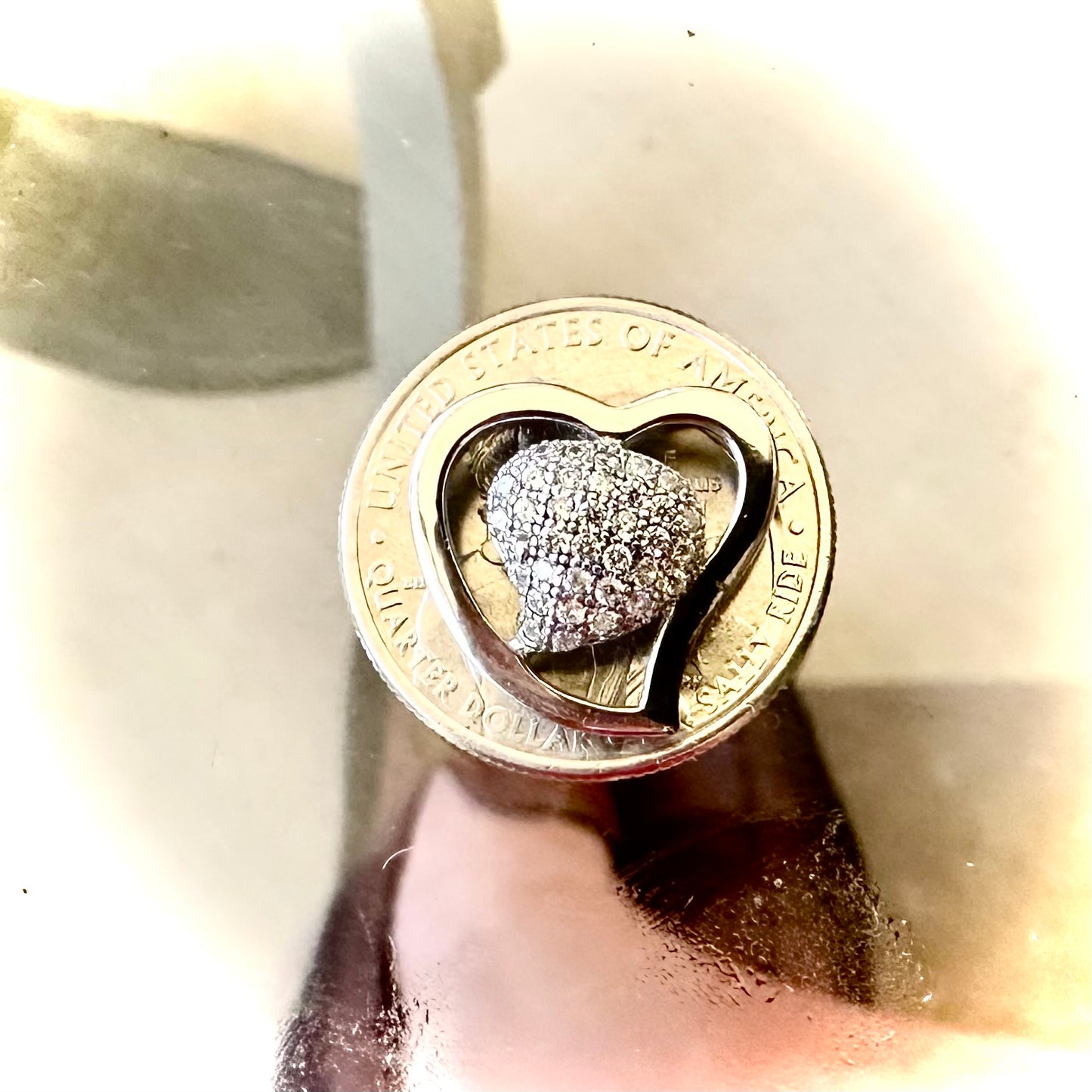 925 Sterling Silver Heart Inside of Heart Pendant with Cubic Zirconia Pave Rhodium Plated