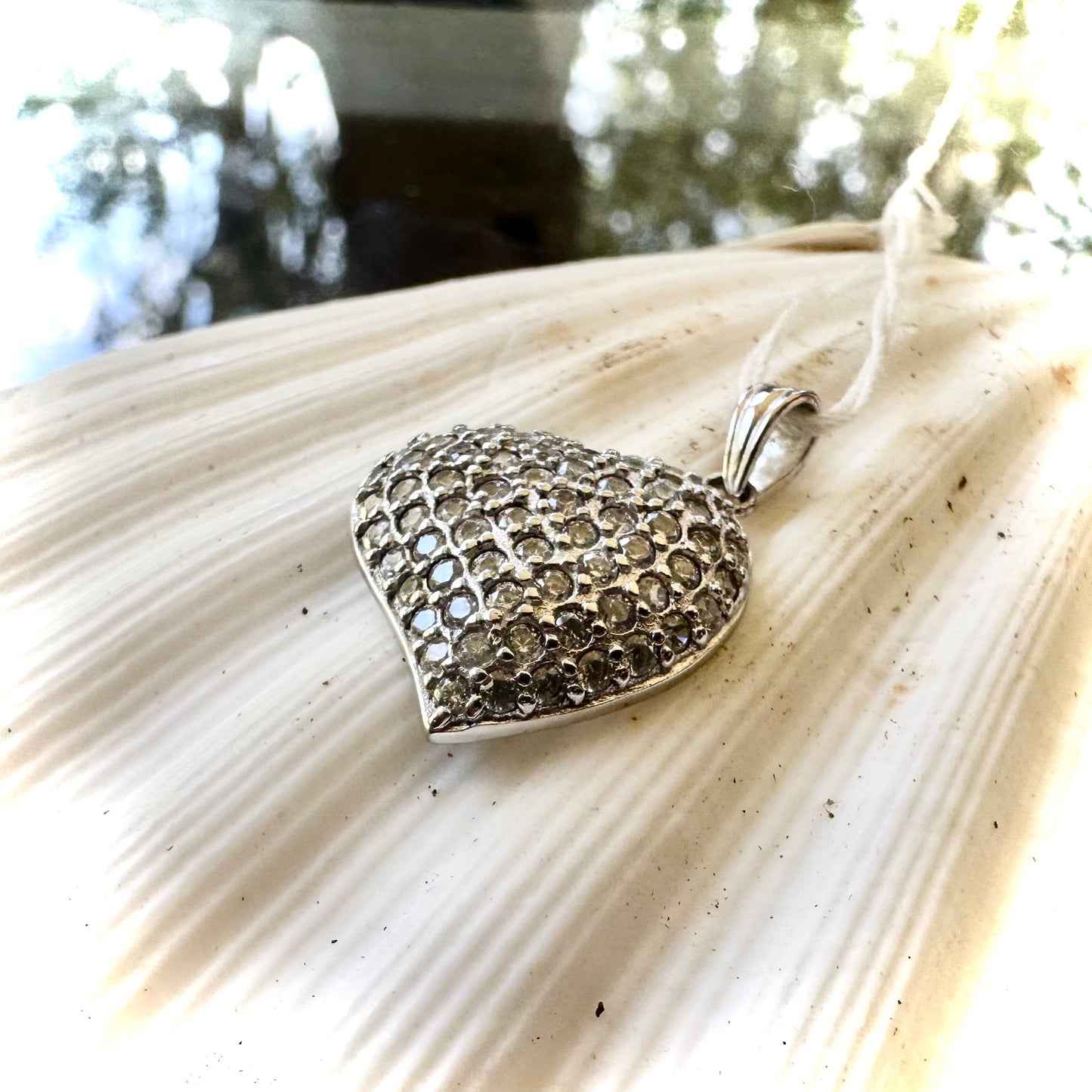 925 Sterling Silver Heart Shaped Pendant with Cubic Zirconia Pave Rhodium Plated