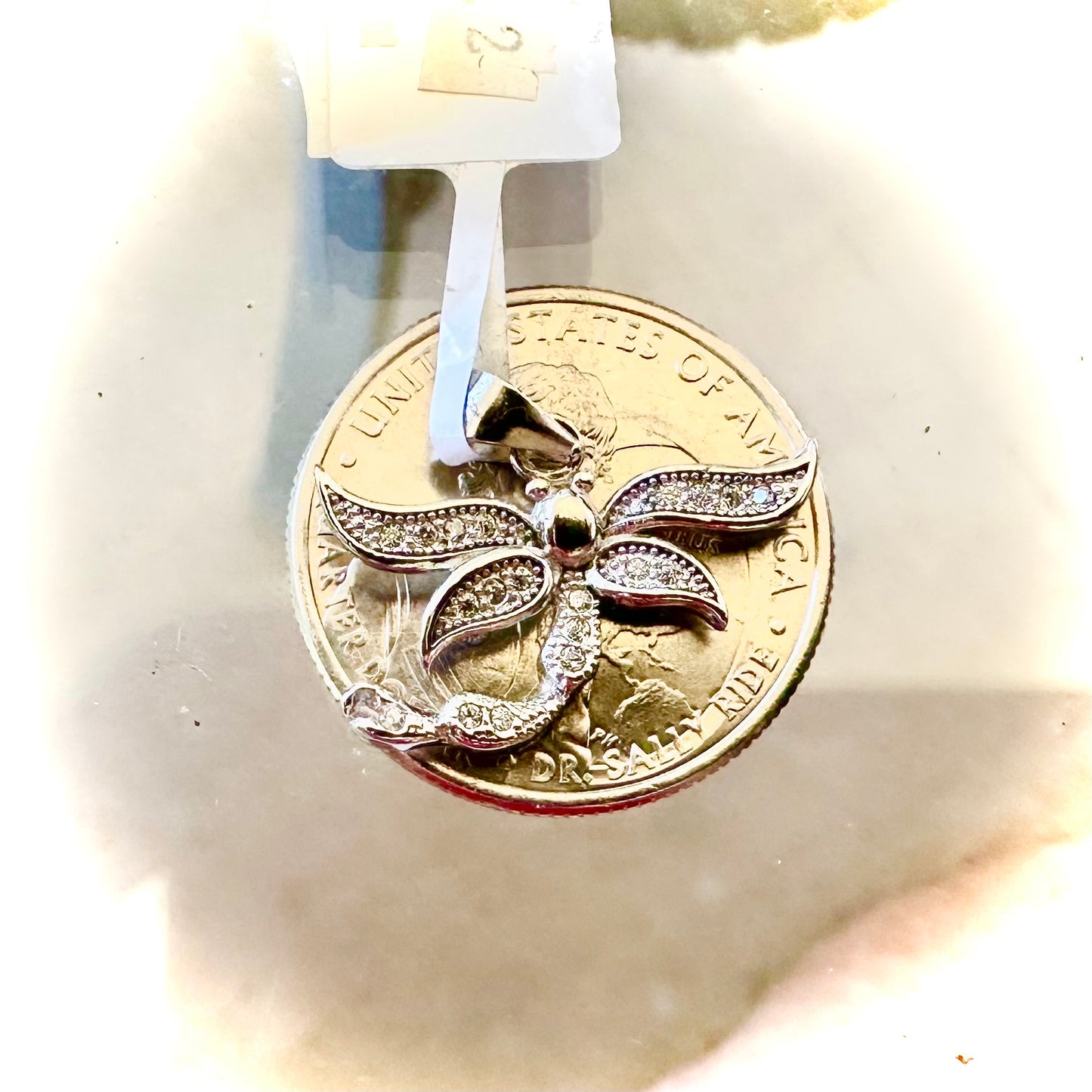 925 Sterling Silver Dragonfly Pendant with Cubic Zirconia Rhodium Plated