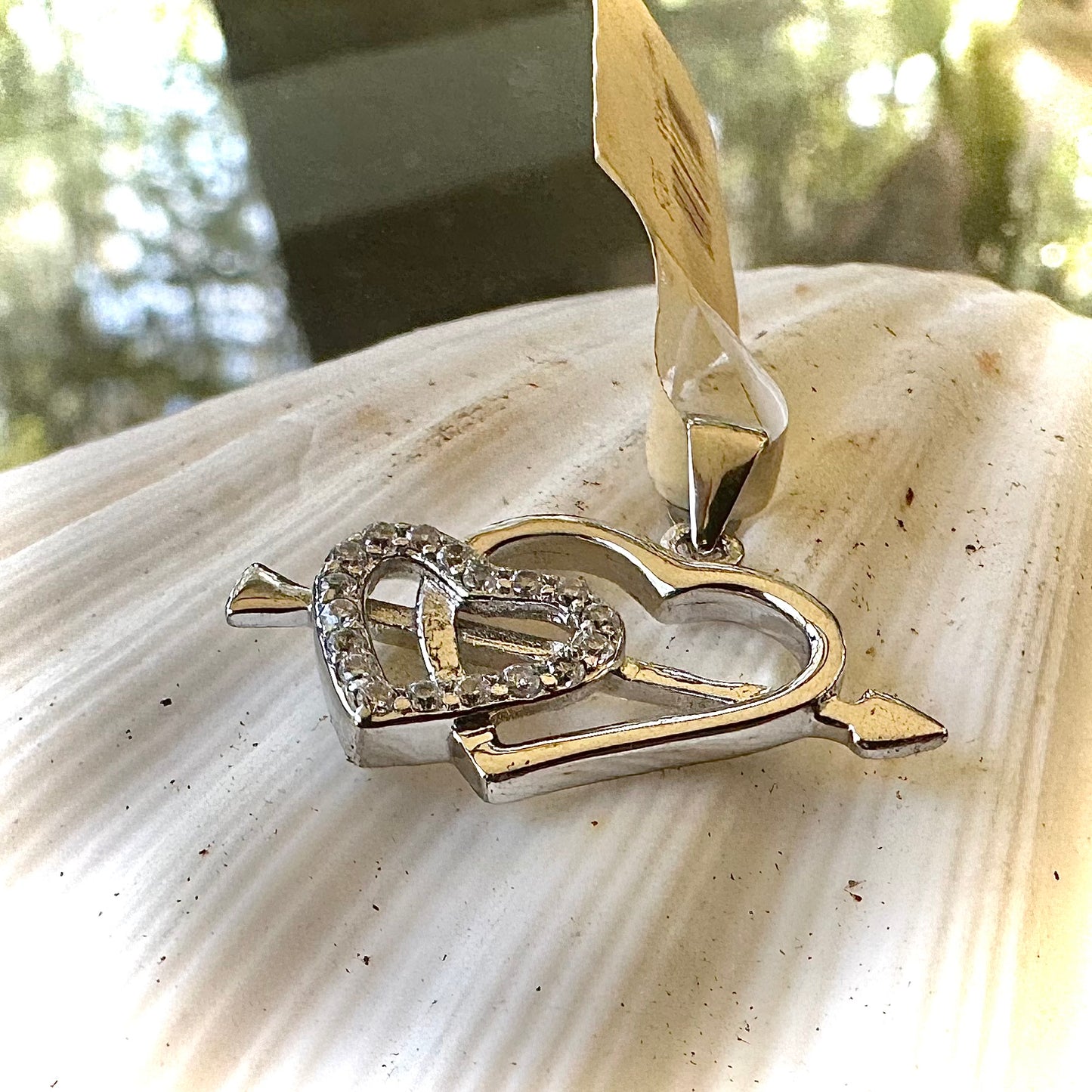 925 Heart in Heart Pendant with Cupid's Arrow and Cubic Zirconia Accents Rhodium Plated
