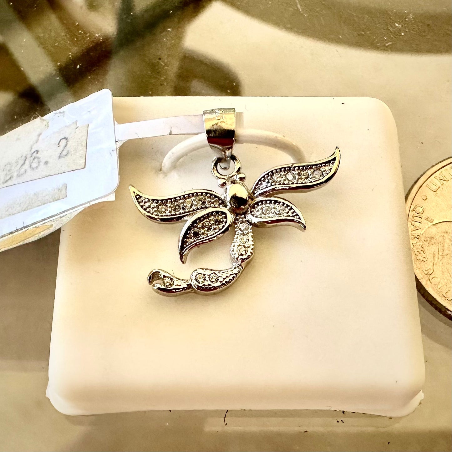925 Sterling Silver Dragonfly Pendant with Cubic Zirconia Rhodium Plated