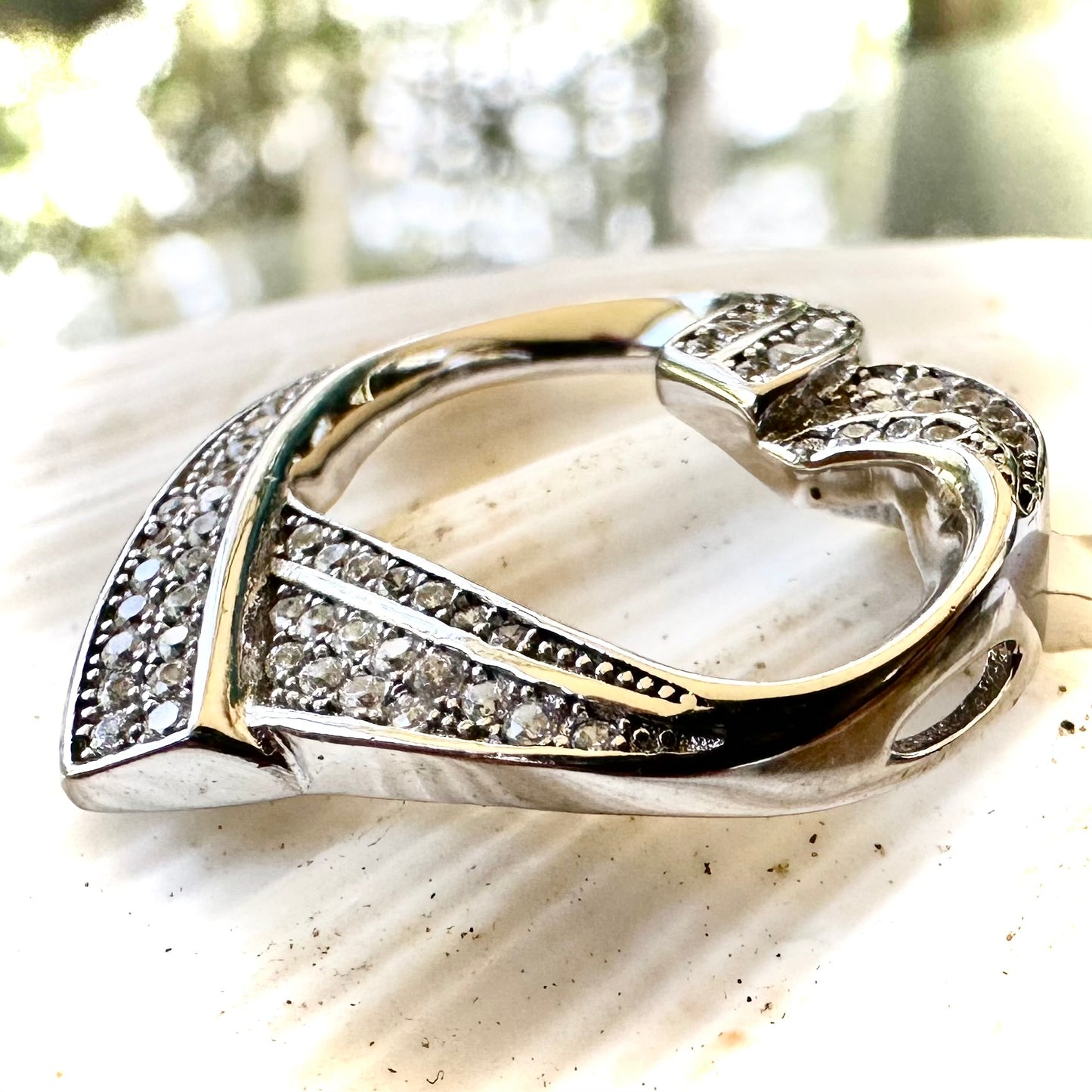925 Sterling Silver Open Heart Pendant with Cubic Zirconia Pave Rhodium Plated