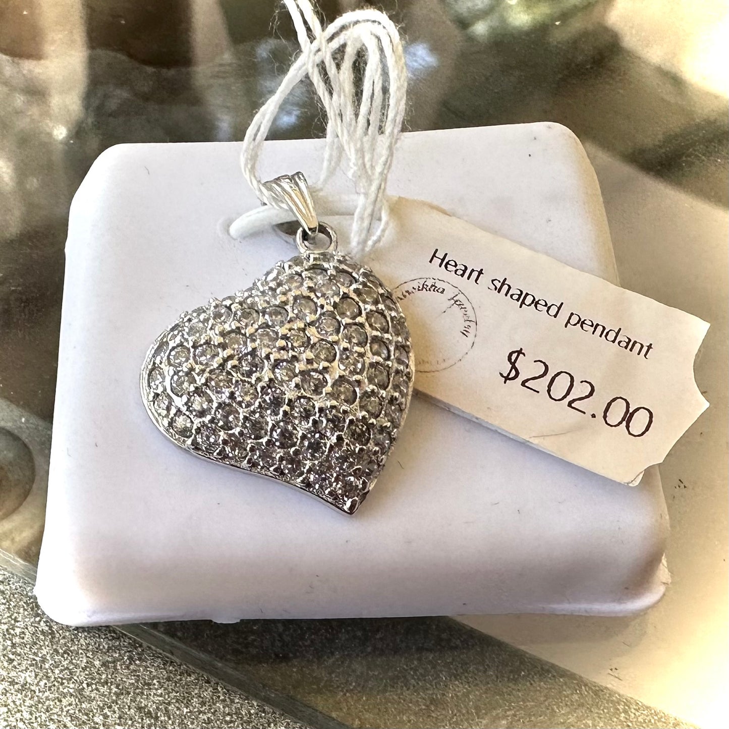 925 Sterling Silver Heart Shaped Pendant with Cubic Zirconia Pave Rhodium Plated