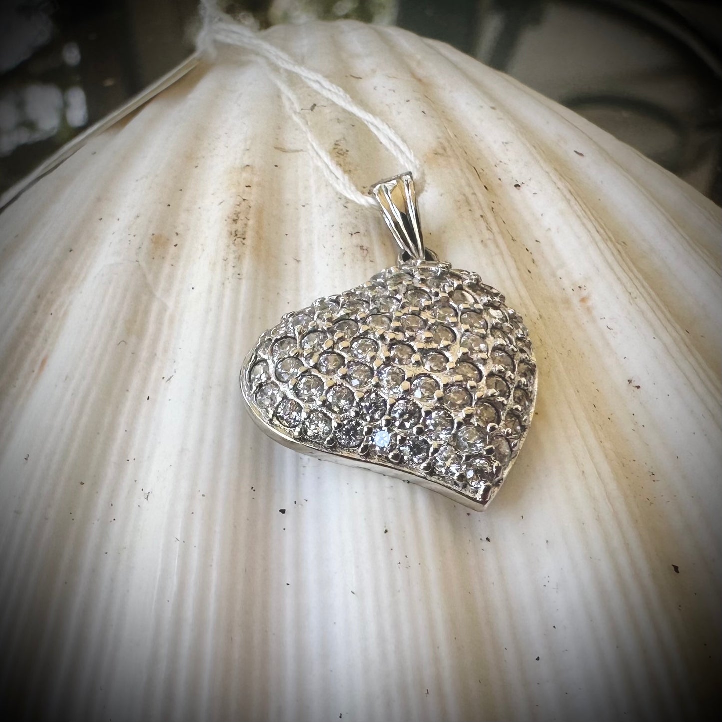 925 Sterling Silver Heart Shaped Pendant with Cubic Zirconia Pave Rhodium Plated