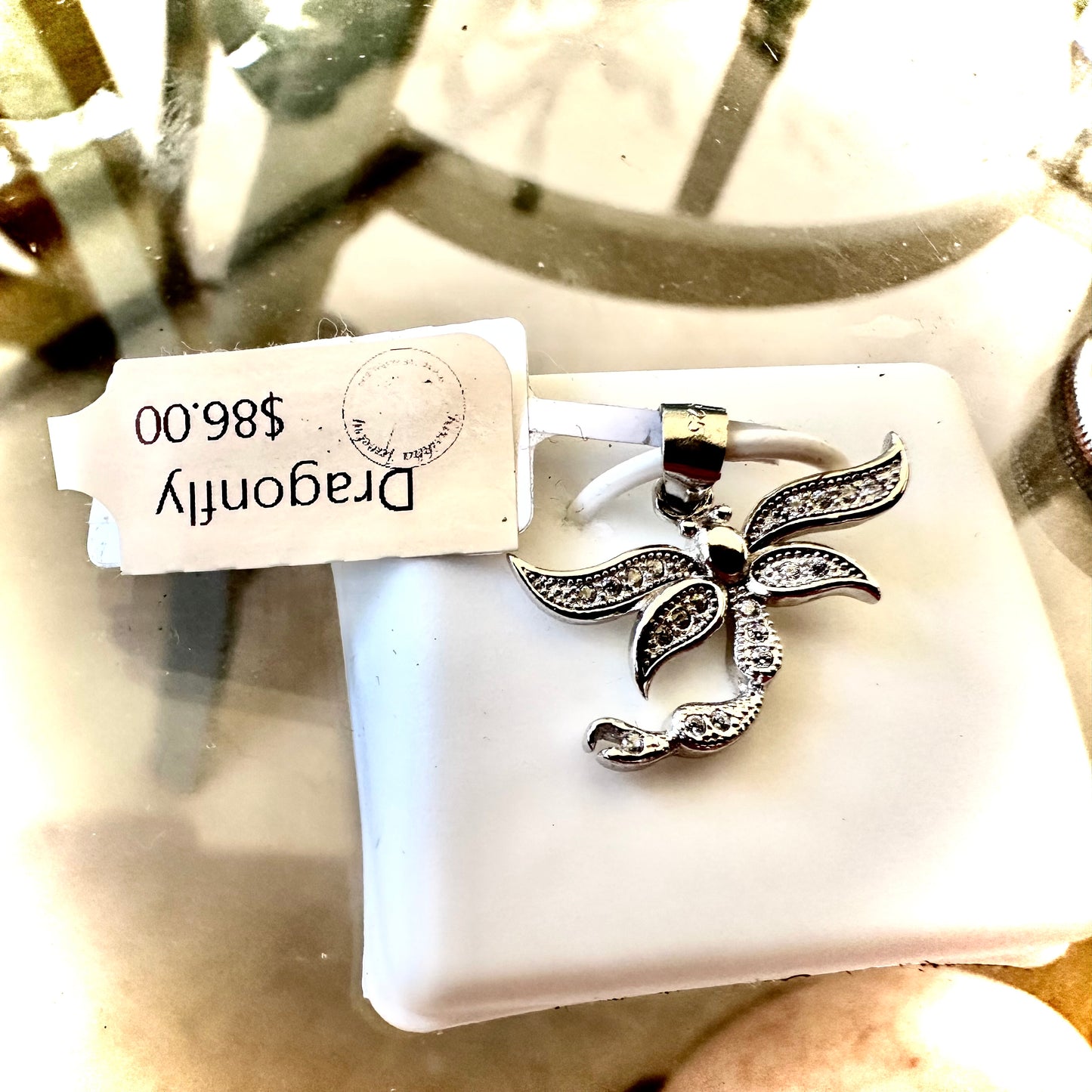 925 Sterling Silver Dragonfly Pendant with Cubic Zirconia Rhodium Plated