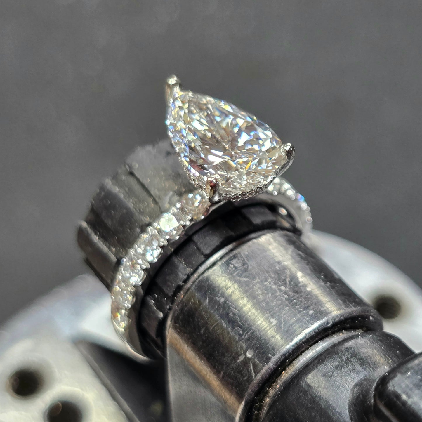 3.02 ct F VS2 Pear-Shaped Lab-Grown Diamond Solitaire w/ Hidden Halo 0.79 ctw 14k White Gold