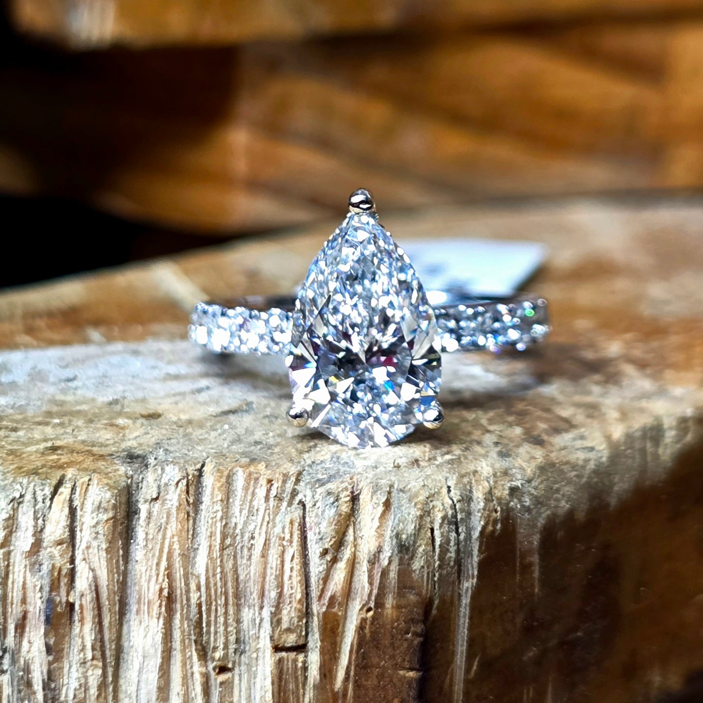 3.02 ct F VS2 Pear-Shaped Lab-Grown Diamond Solitaire w/ Hidden Halo 0.79 ctw 14k White Gold