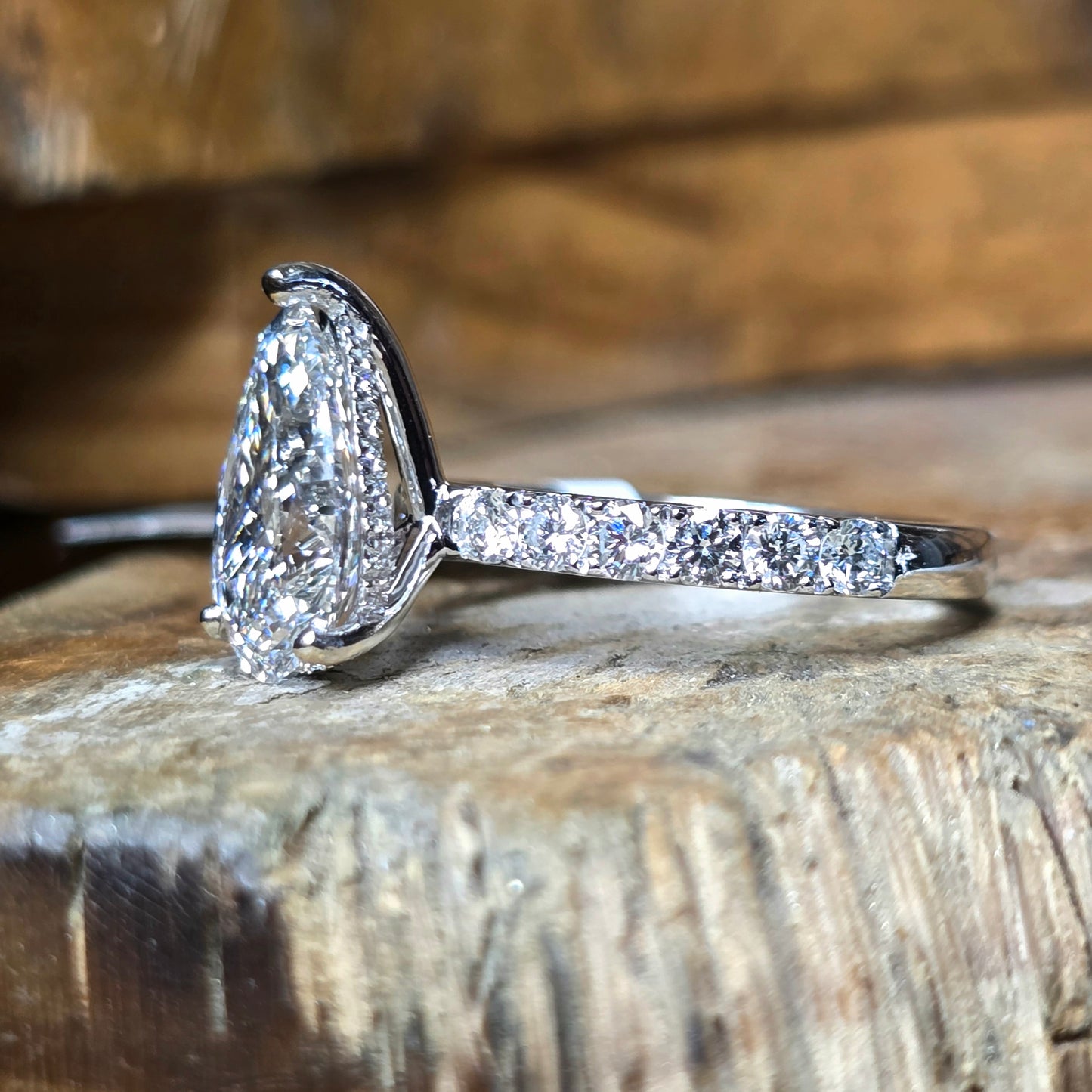 3.02 ct F VS2 Pear-Shaped Lab-Grown Diamond Solitaire w/ Hidden Halo 0.79 ctw 14k White Gold