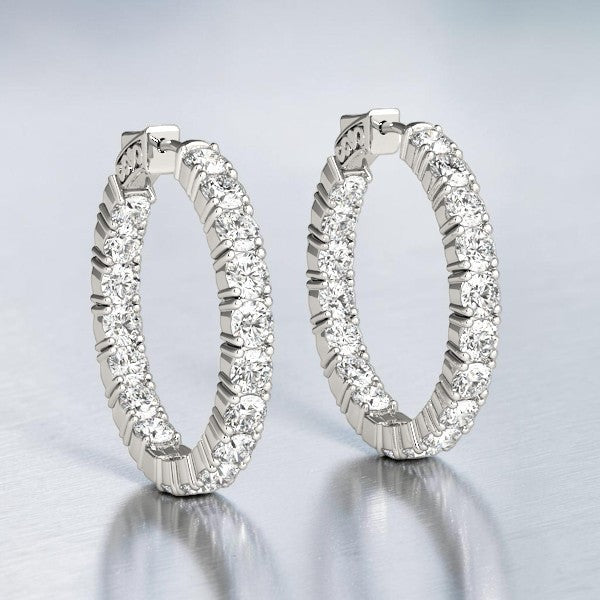 5.40 Ct Lab Grown Diamond Hoop Earrings 14K Gold 30mm 36 Stone VS1 D-F 