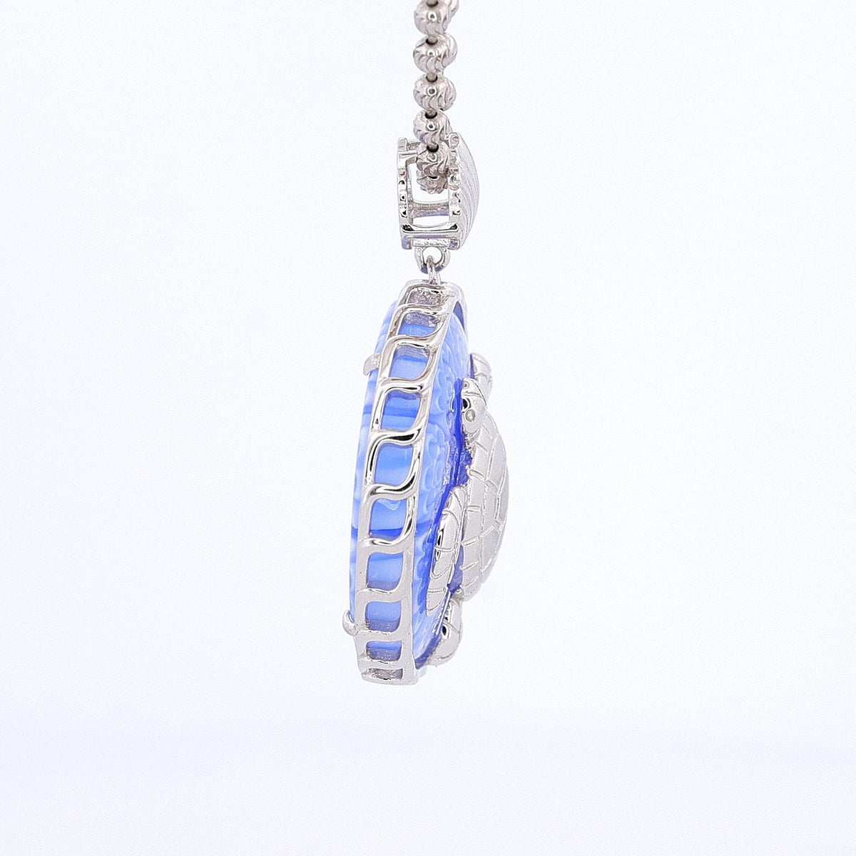 Sterling Silver Murano Blue Glass Turtle Necklace