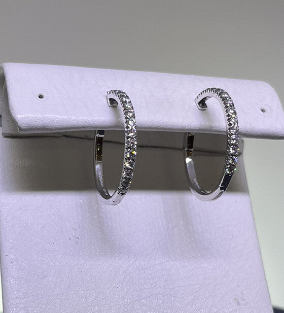 14k White Gold Lab Grown Diamond Hoops Clicker Hinged 1.00 Carat 1 Inch 2.5mm