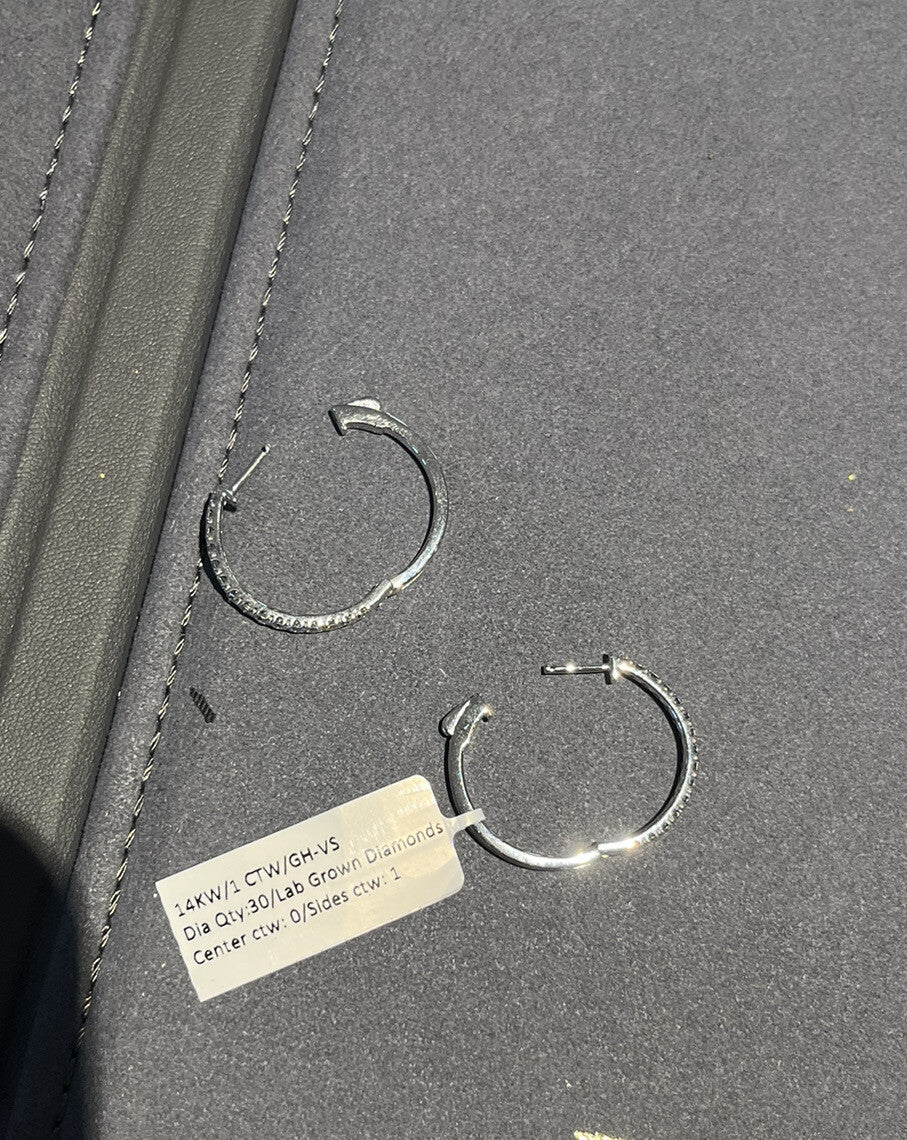 14k White Gold Lab Grown Diamond Hoops Clicker Hinged 1.00 Carat 1 Inch 2.5mm