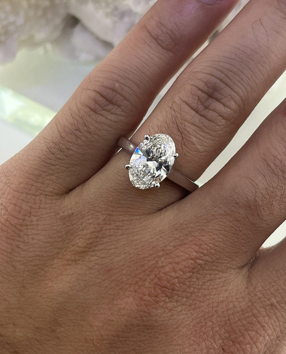 14k White Gold Ring 3.07 Carat Lab Grown Oval Diamond Engagement Ring Size 7