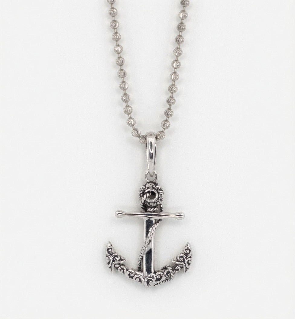 Sterling Silver Detailed Oxidized Anchor Pendant
